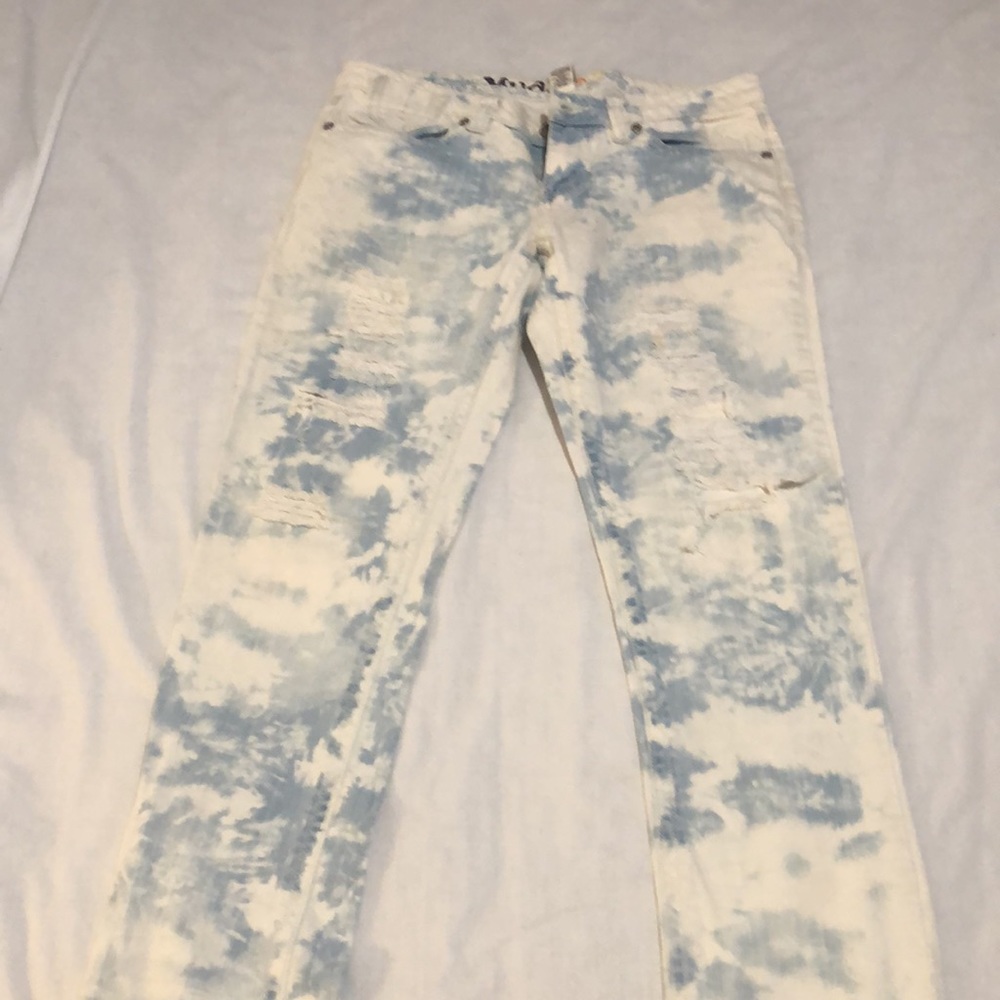 Mudd Womens Slim Skinny Jeans Blue Acid Wash Pockets Distressed